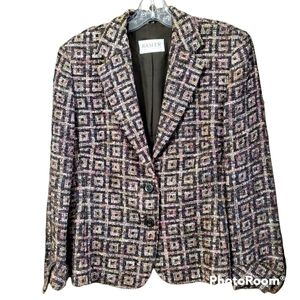 𝅺Basler brown and pink geometric tweed knit blazer size 38